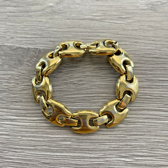 GIVENCHY Vintage Puffed Anchor Mariner Chain Link Gold Plated Bracelet 7” Luxe - Picture 1 of 7